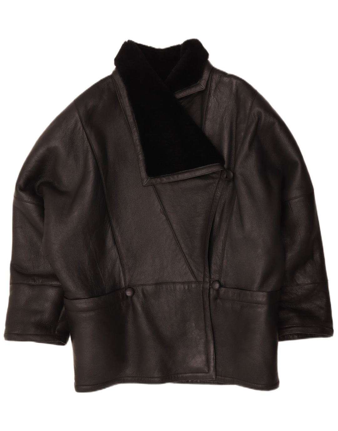 Vintage Damen Übergroße Lammfelljacke IT 44 Mittelschwarzes Leder