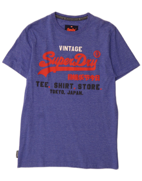 Superdry Herren Grafik-T-Shirt-Oberteil, groß, blau gefleckte Baumwolle