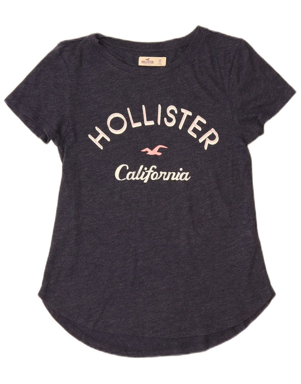 HOLLISTER Damen Grafik-T-Shirt-Oberteil UK 6 XS Marineblaue Baumwolle