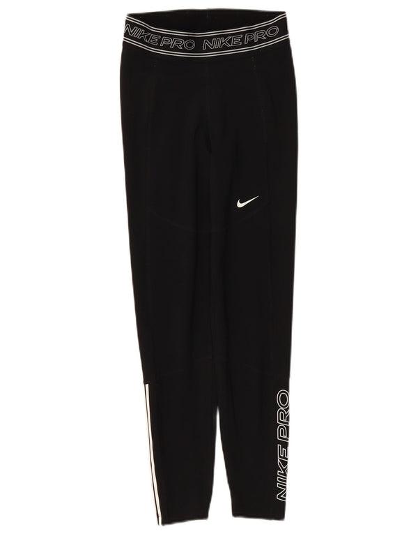 NIKE Womens Dri Fit Graphic Leggings UK 4 XS Schwarz Polyester
