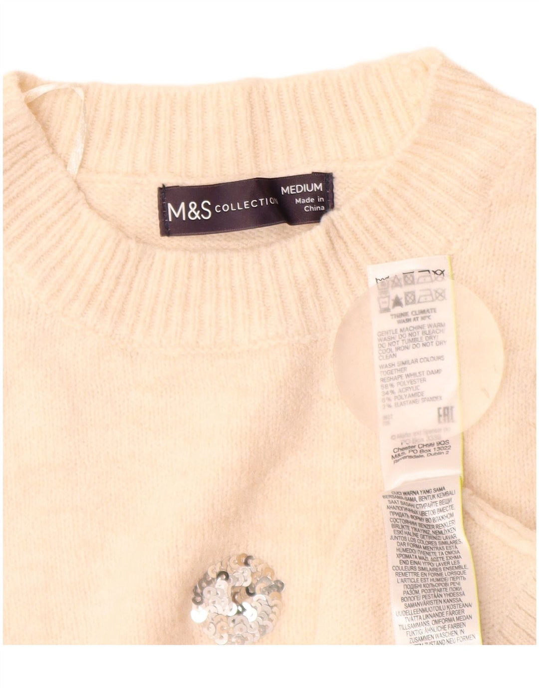 MARKS & SPENCER Damen-Pullover mit Rundhalsausschnitt, Gr. 14, Mittel, gebrochenes Weiß