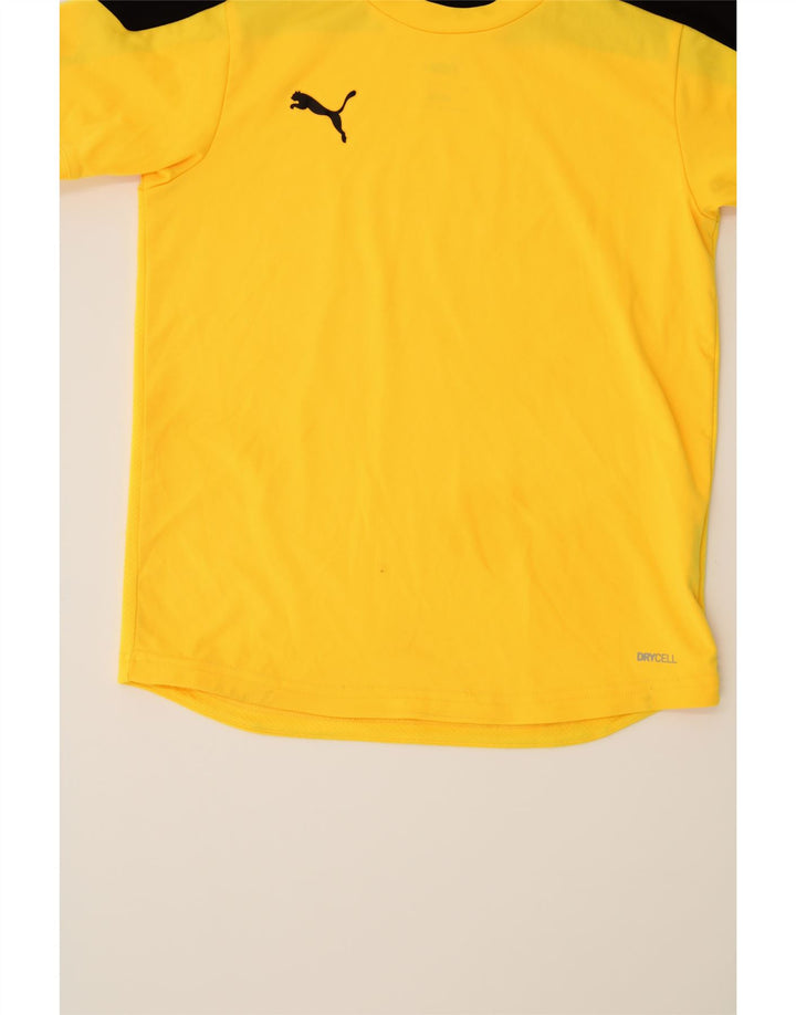PUMA Boys T-Shirt Top 9-10 Years Medium Yellow Colourblock Polyester Vintage Puma and Second-Hand Puma from Messina Hembry 