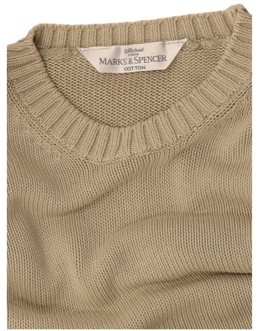 Marks & Spencer Herren-Pullover mit Rundhalsausschnitt, Größe L, beige, Baumwolle
