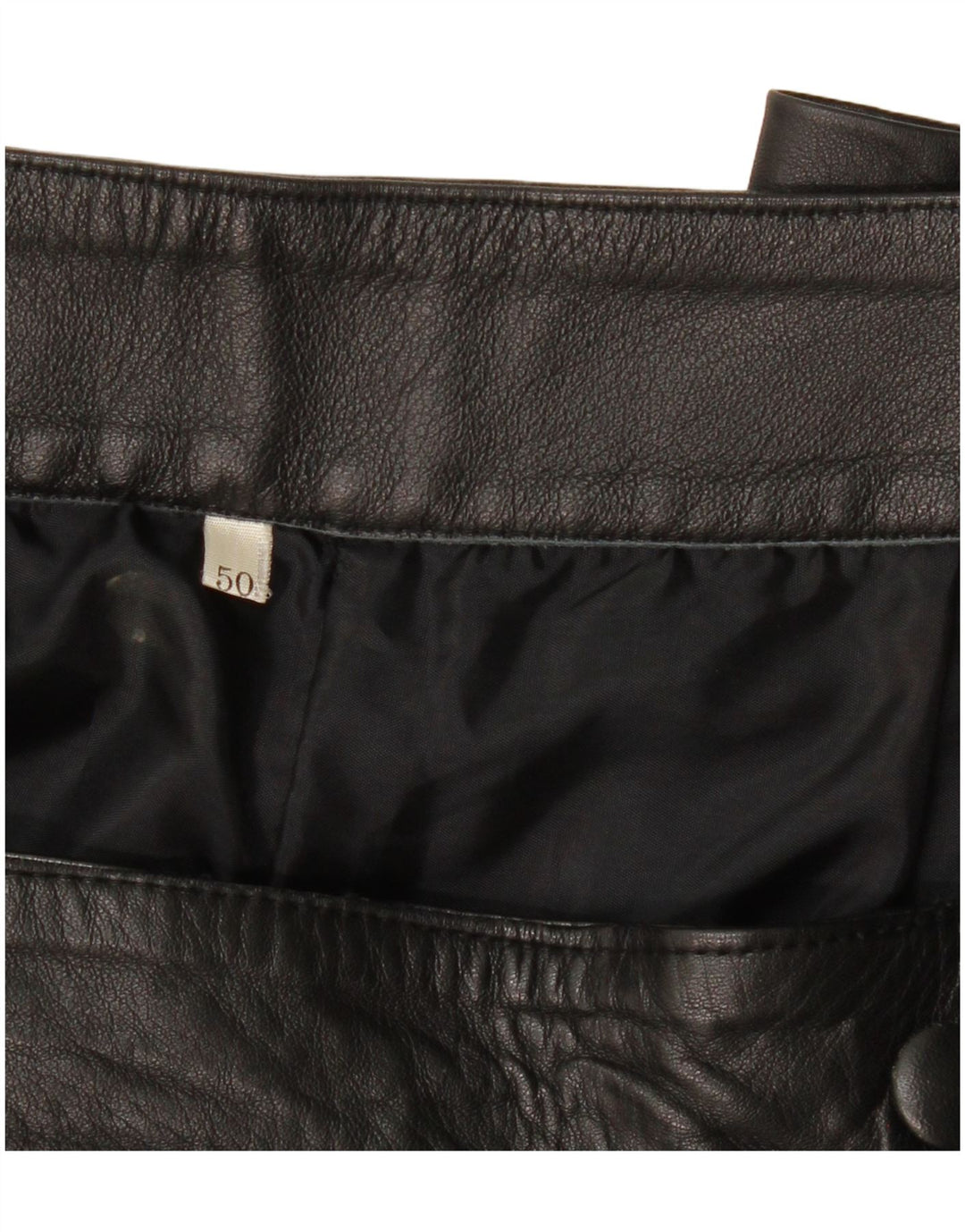 VINTAGE Damen gerade Lederhose IT 50 Large W38 L29 Schwarz