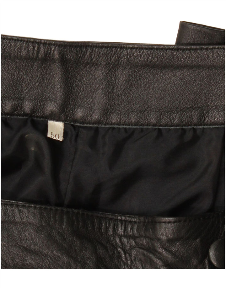 VINTAGE Damen gerade Lederhose IT 50 Large W38 L29 Schwarz