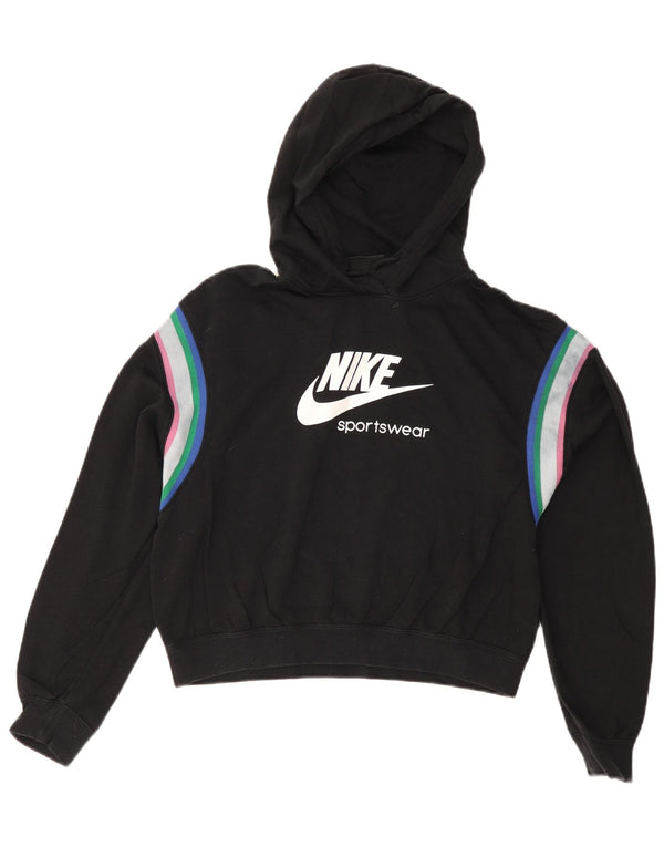Nike Womens Crop Oversized Hoodie Jumper UK 10 Small Schwarzer Farbblock