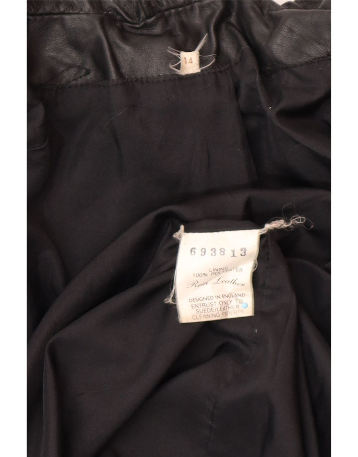 VINTAGE Damen Übergroßer Ledermantel UK 14 Mittelschwarzes Leder