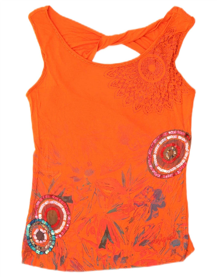 Desigual Grafisches ärmelloses Blusenoberteil für Damen, UK 10, Small Orange Floral