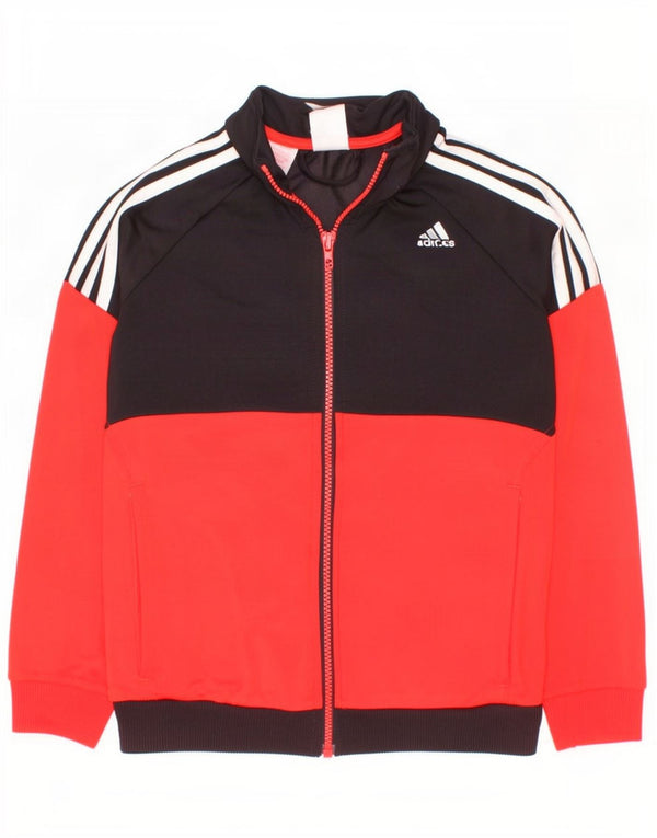 Adidas Jungen-Trainingsanzug-Top-Jacke, 11–12 Jahre, rotes Farbblock-Polyester
