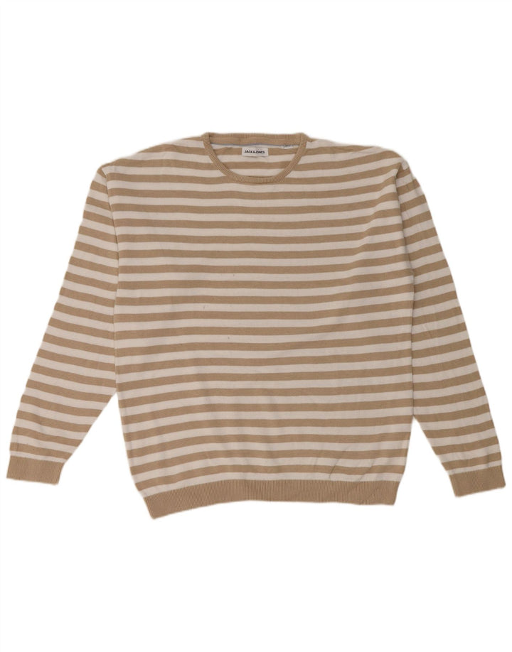 Jack & Jones Herren-Pullover mit Rundhalsausschnitt, Mittelbeige gestreift