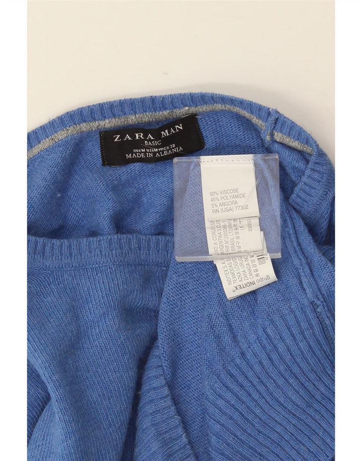 ZARA Herren-Pullover mit Rundhalsausschnitt, mittelblaue Viskose