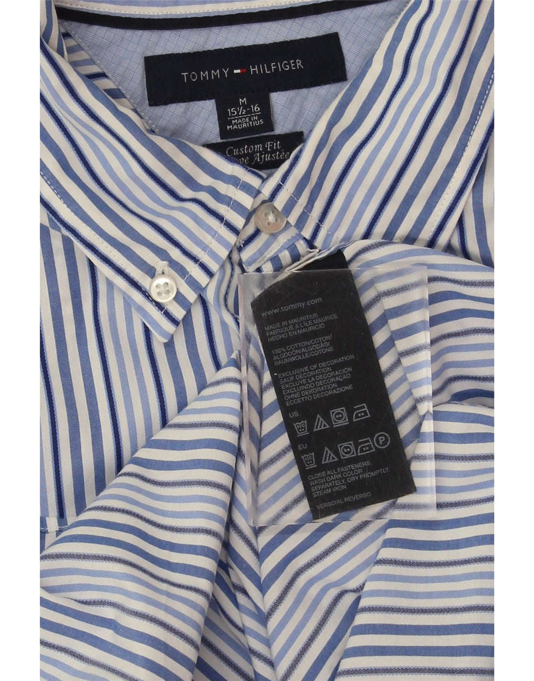 TOMMY HILFIGER Mens Custom Fit Shirt Size 15 1/2 16 Medium Blue Striped Vintage Tommy Hilfiger and Second-Hand Tommy Hilfiger from Messina Hembry 