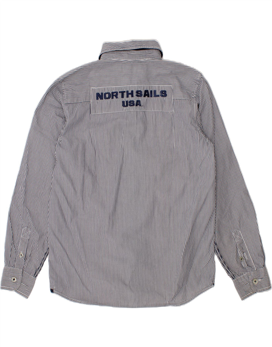 NORTH SAILS Boys Graphic Shirt 7-8 Years Blue Striped Cotton Vintage North Sails and Second-Hand North Sails from Messina Hembry 