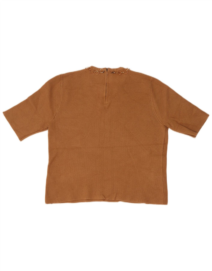 Zara Damen Kurzarm-Crop-Top UK 12 Mittelbraun