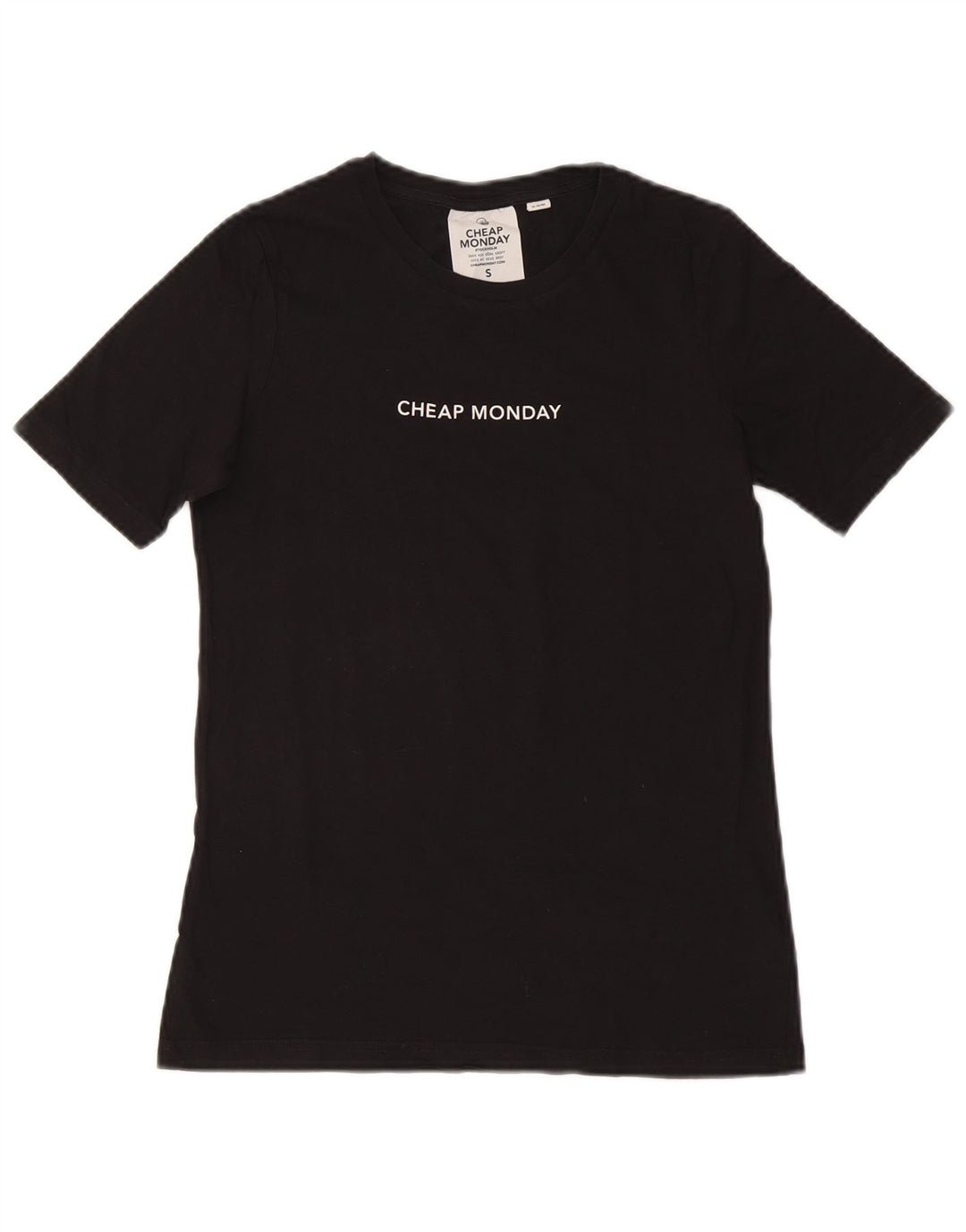 CHEAP MONDAY Damen T-Shirt Top UK 10 Small Schwarz Baumwolle