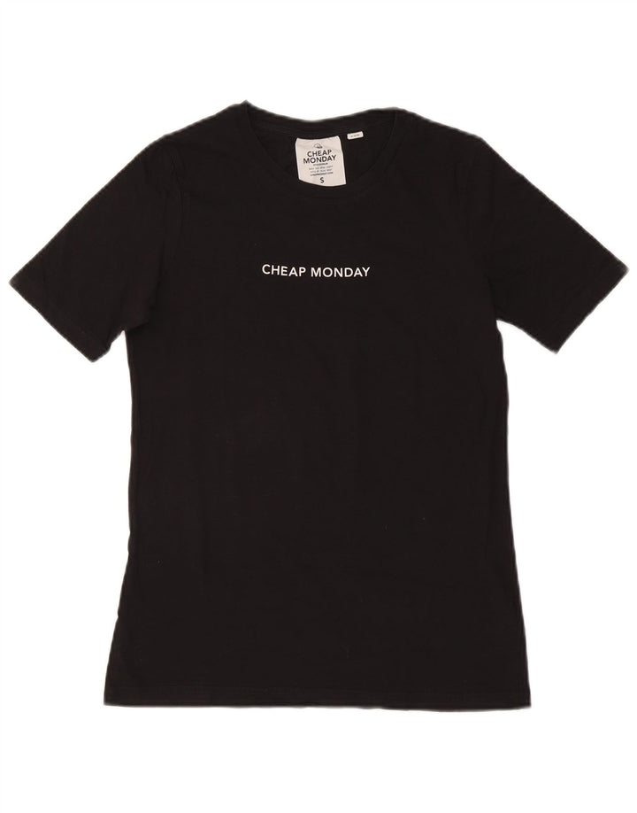 CHEAP MONDAY Damen T-Shirt Top UK 10 Small Schwarz Baumwolle