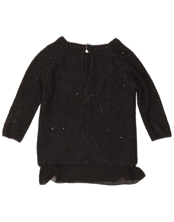 Zara Damen Top 3/4 Ärmel UK 12 Medium Schwarz