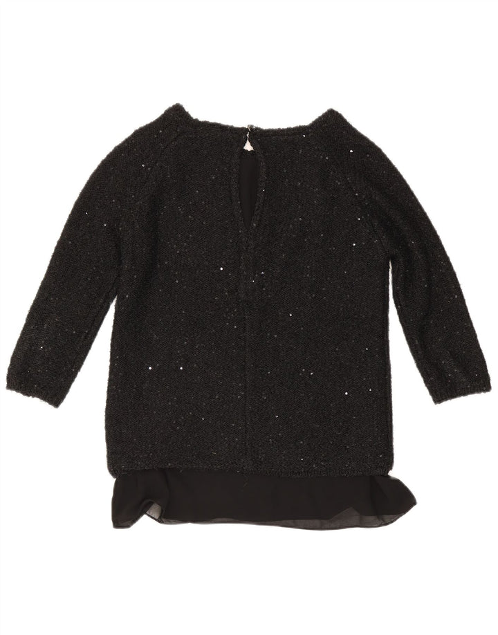 Zara Damen Top 3/4 Ärmel UK 12 Medium Schwarz