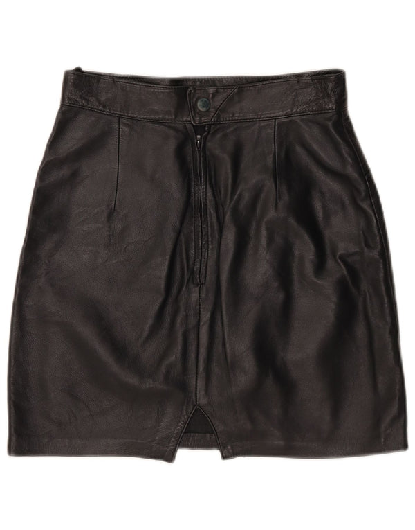 Vintage Damen Mini Lederrock W25 XS Schwarz