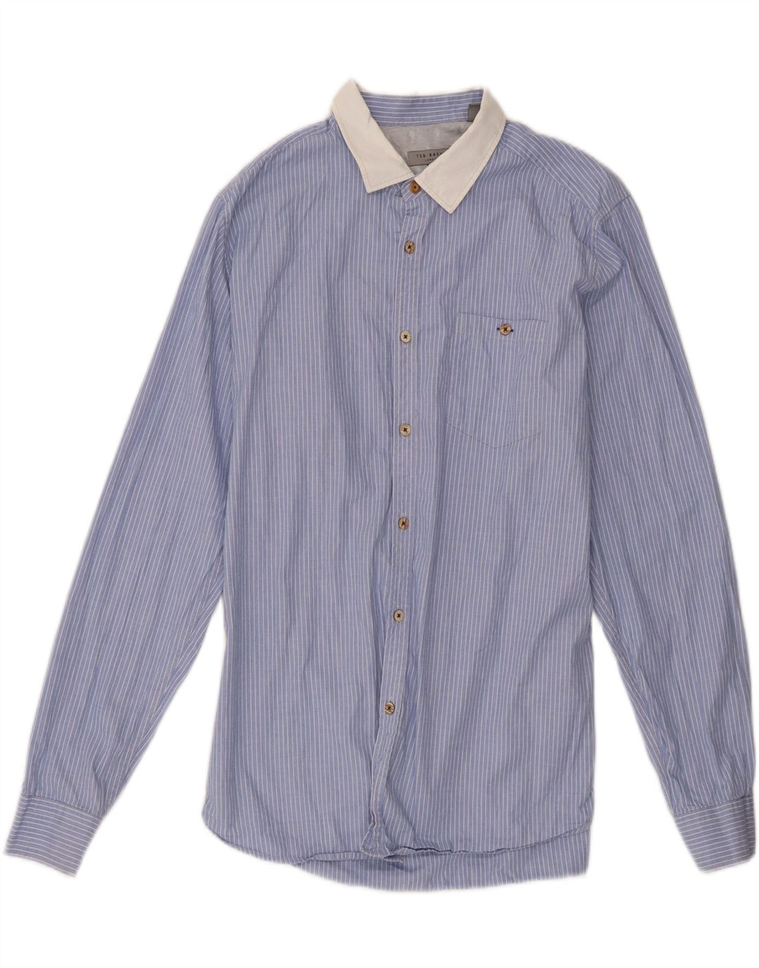 Ted Baker Herrenhemd, Größe 5 XL, blaue Nadelstreifen-Baumwolle