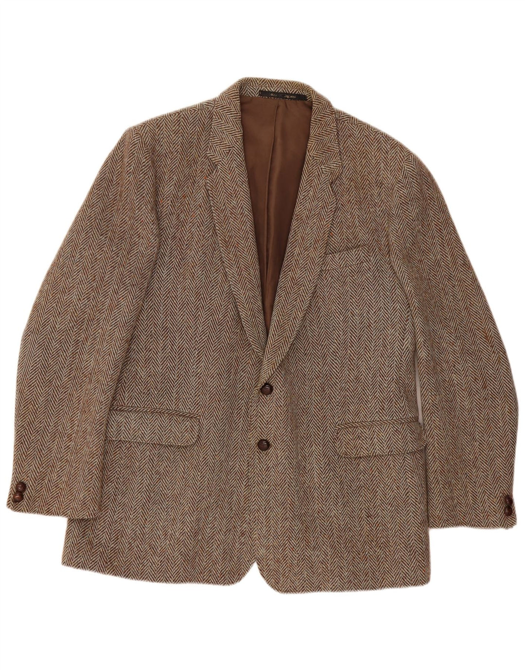 Barker Herren Harris Tweed 2-Knopf-Blazerjacke UK 46 3XL Braunes Fischgrätenmuster