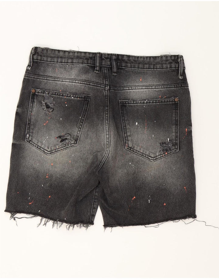 ZARA Herren Distressed Denim Shorts EU 42 Large W32 Graue Baumwolle