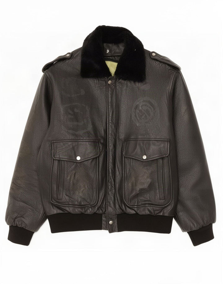 Vintage Herren Militärlederjacke UK 40 Large Schwarz