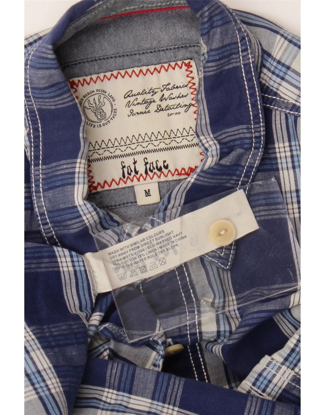 FAT FACE Herren-Kurzarmhemd aus mittelblauer, karierter Baumwolle