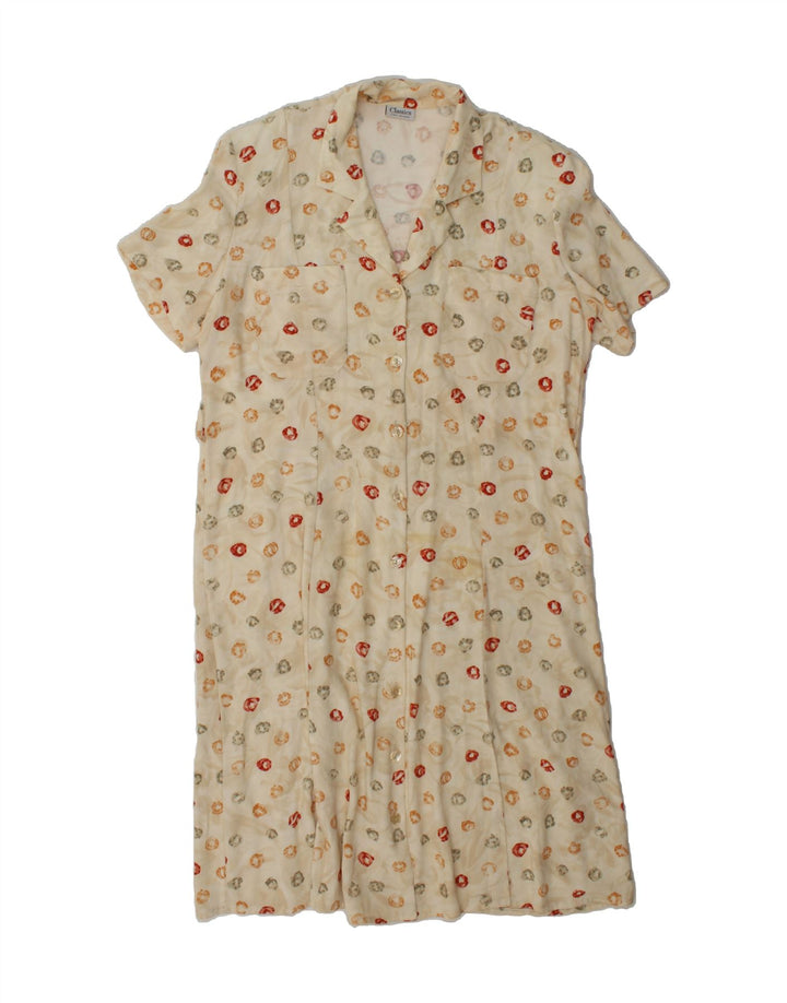CLASSICS Womens Abstract Pattern Shirt Dress Size 16 Large Beige Viscose Vintage Classics and Second-Hand Classics from Messina Hembry 
