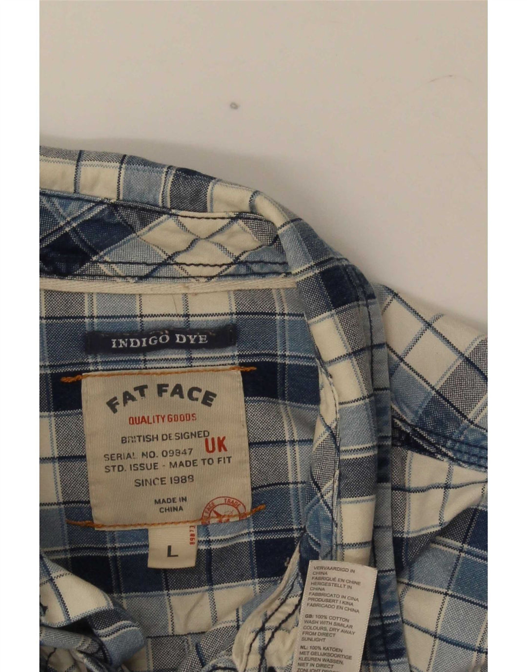 Fat Face Herren-Flanellhemd, groß, blau kariert, Baumwolle