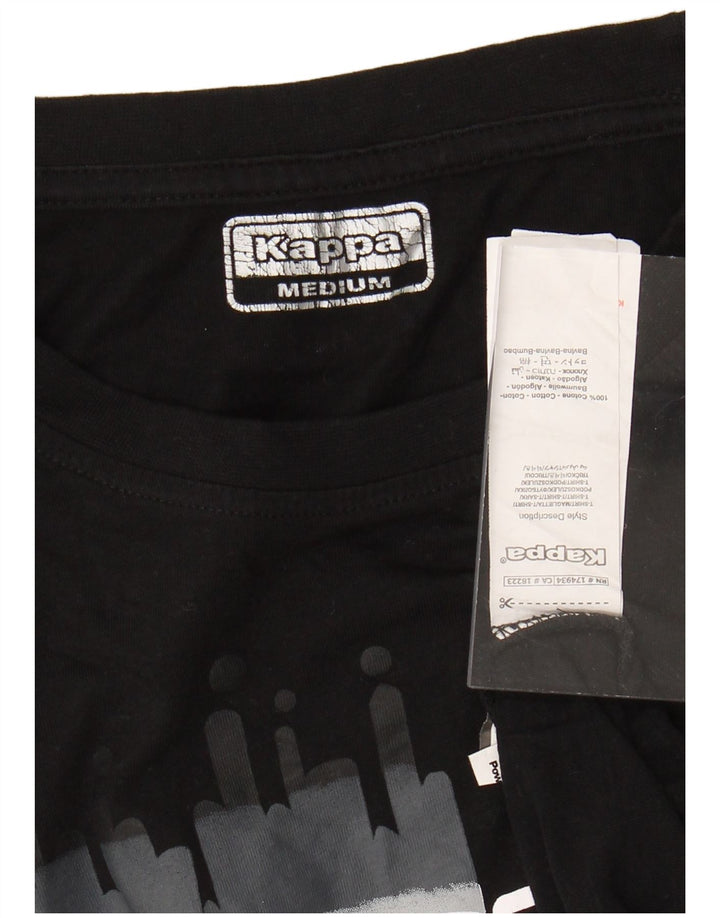 KAPPA Damen Grafik-T-Shirt-Oberteil UK 14 Mittelschwarze Baumwolle