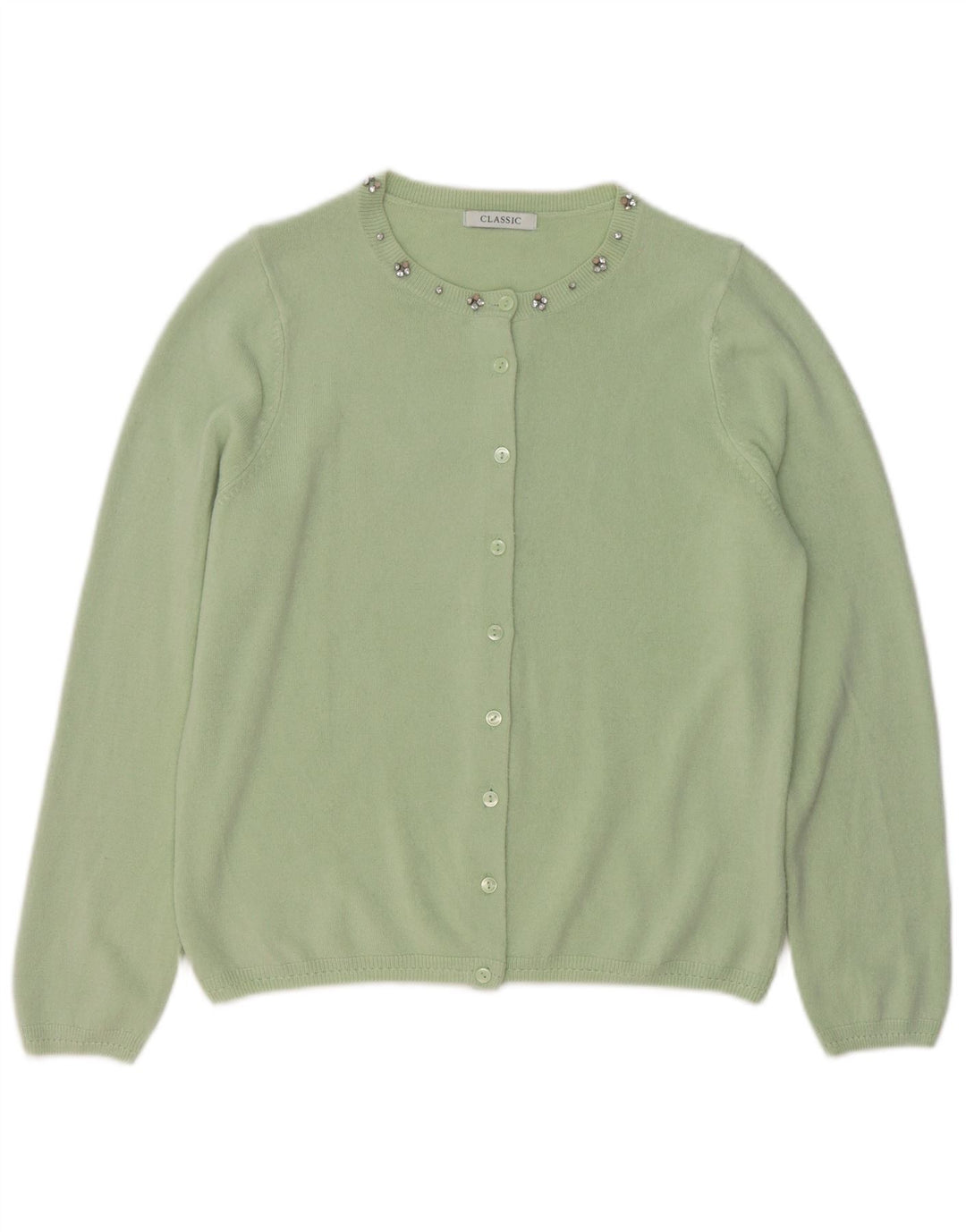 MARKS & SPENCER Klassischer Damen-Cardigan-Pullover UK 12 Mittelgrünes Acryl