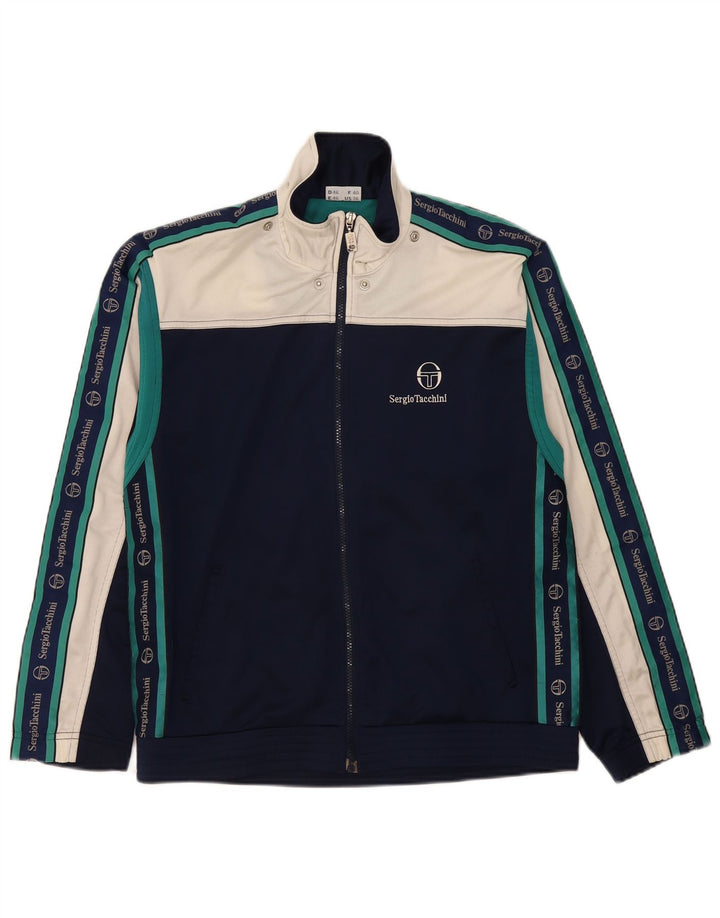 Sergio Tacchini Herren-Trainingsanzug-Oberteiljacke IT 46 Small Marineblau Farbblock