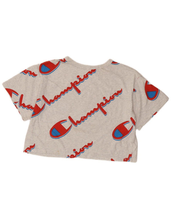 CHAMPION Damen Reverse Weave Crop Graphic T-Shirt Top UK 16 Large Grau