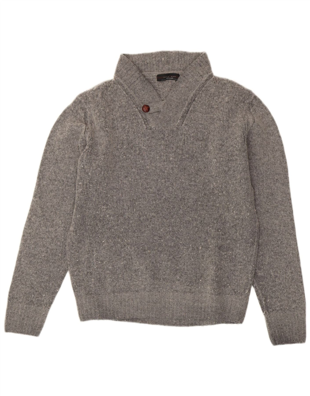 ZARA Herren-Pullover mit V-Ausschnitt, große graue Wolle