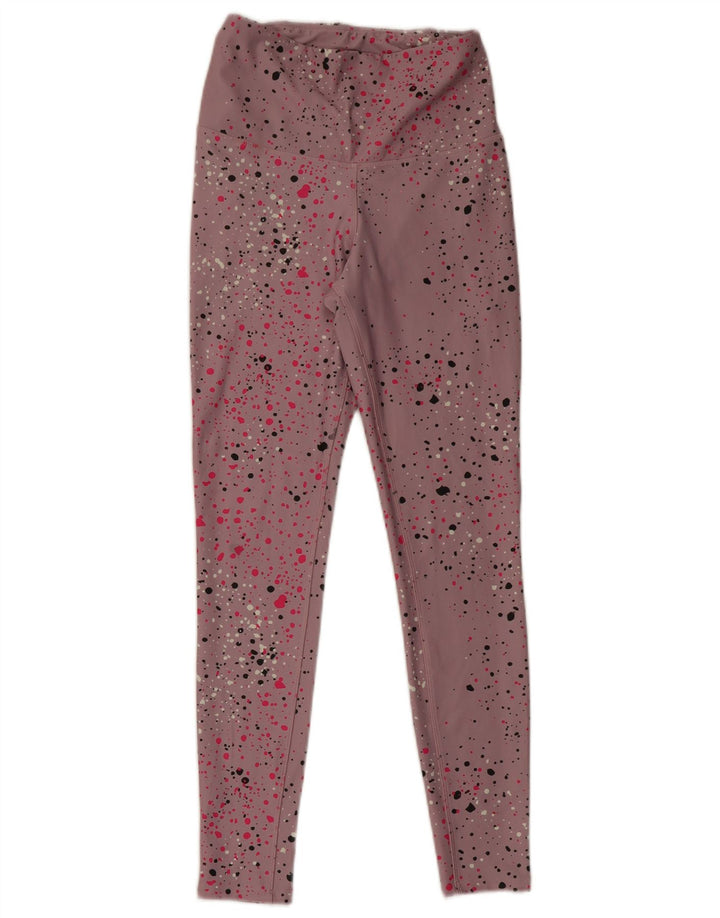 Reebok Damen Speedwick Leggings UK 8/10 Small Pink Spotted Polyester