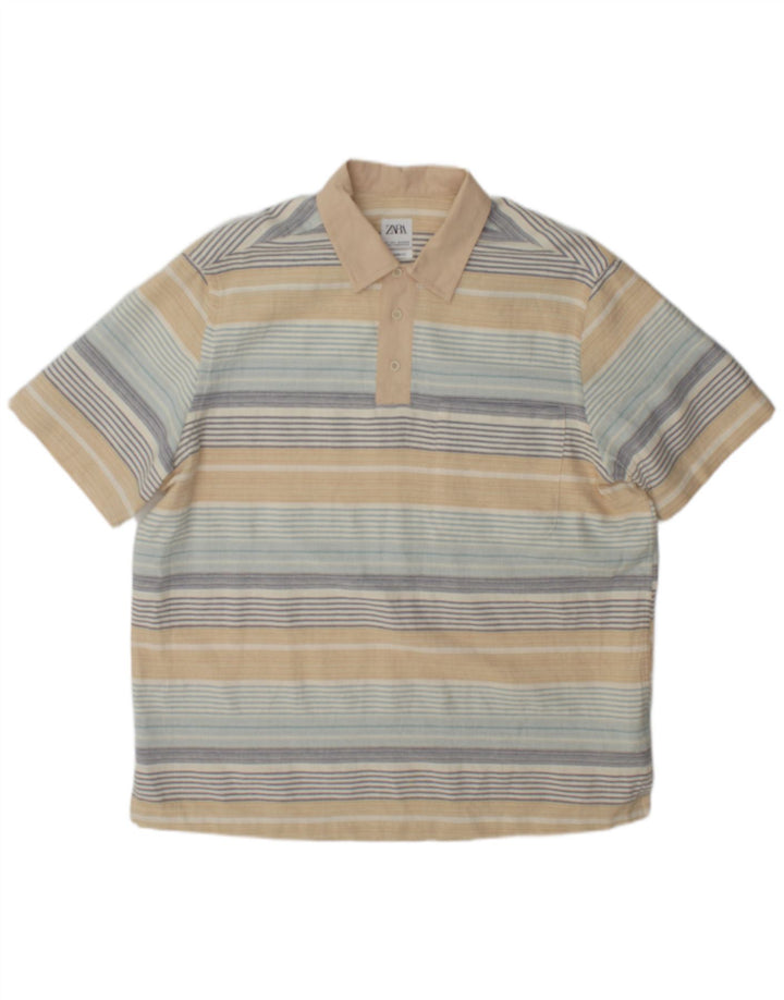 Zara Herren-Poloshirt, groß, mehrfarbig, gestreift, Baumwolle