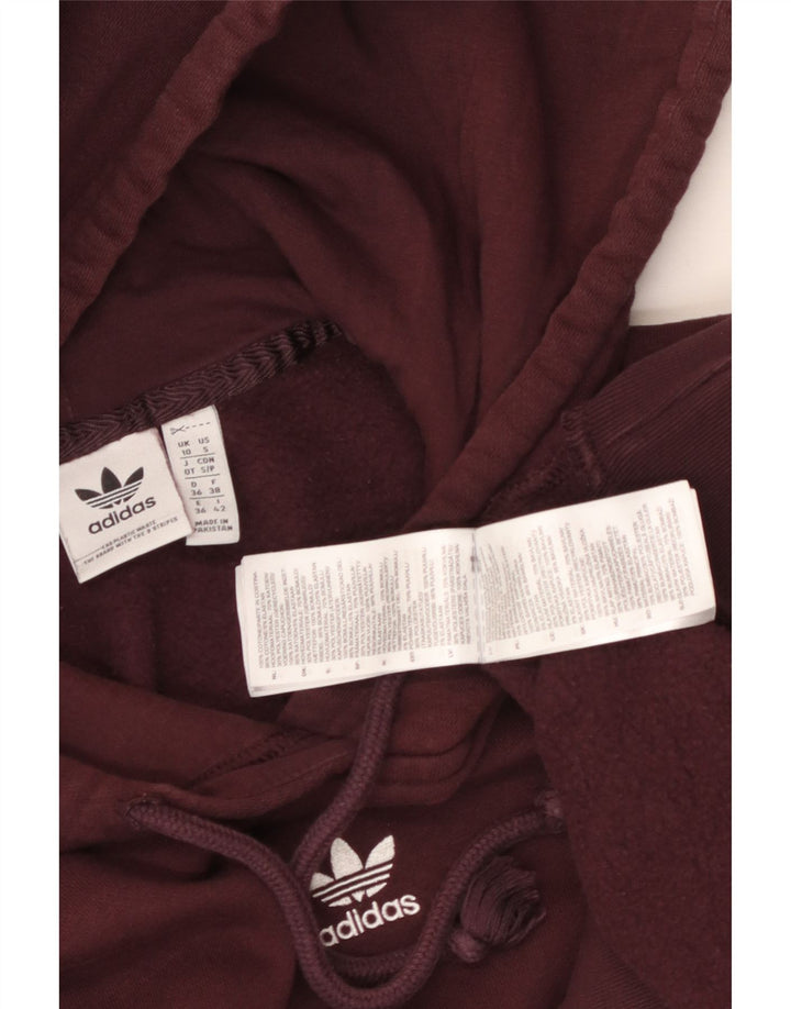 ADIDAS Damen Übergroßer Kapuzenpullover UK 10 Small Burgund Baumwolle