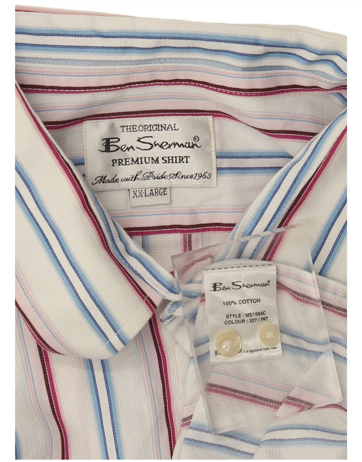 Ben Sherman Herrenhemd 2XL weiß gestreift aus Baumwolle