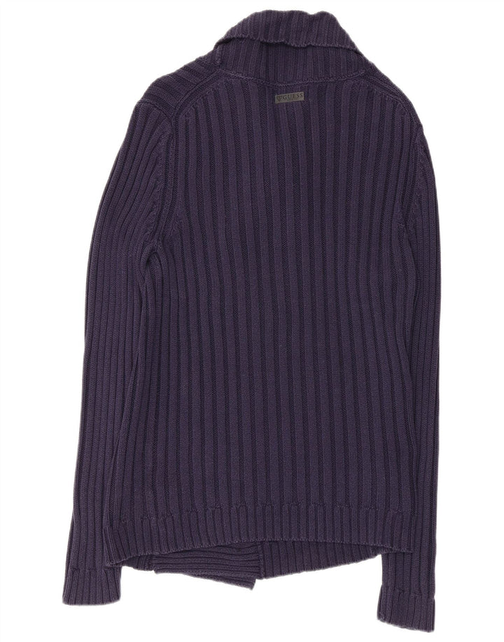 GUESS Damen-Cardigan-Pullover UK 14 Große marineblaue Baumwolle