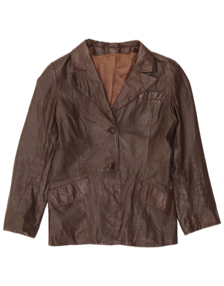 Vintage Damen 2-Knopf-Lederblazerjacke UK 12 Mittelbraun