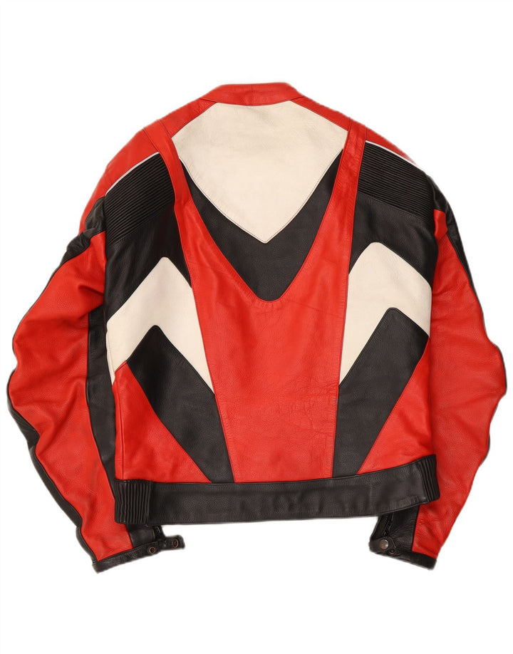 Vintage Herren-Leder-Racer-Jacke, UK 40, groß, mehrfarbig, Farbblock