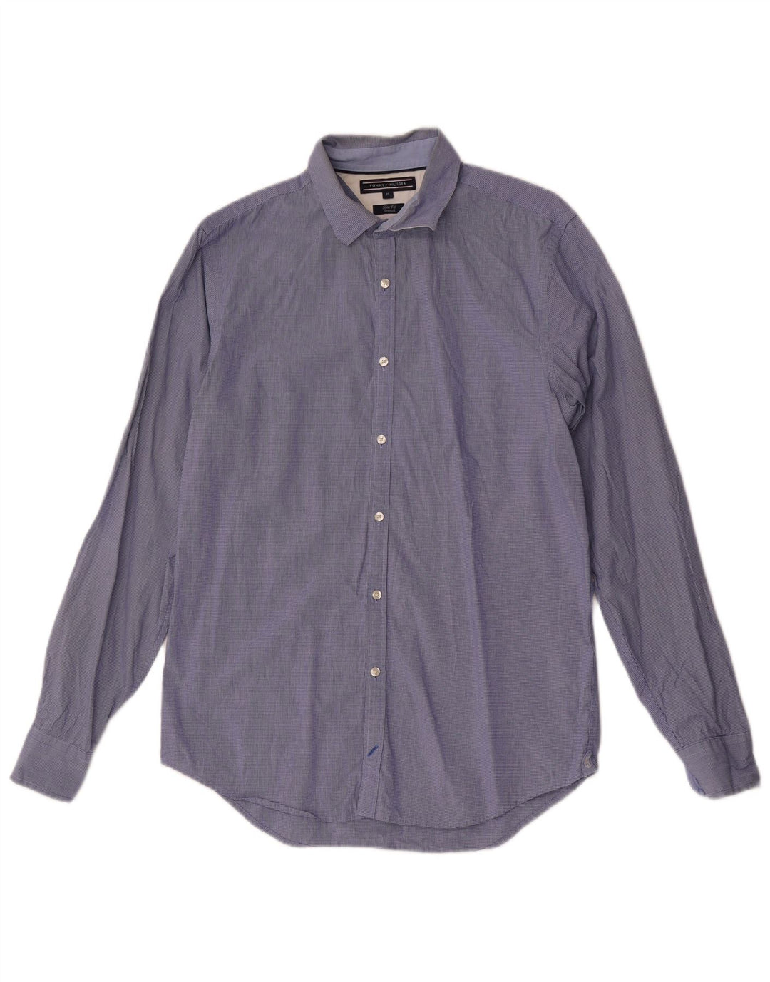 Tommy Hilfiger Herren-Slim-Fit-Hemd aus mittelblauer Gingham-Baumwolle