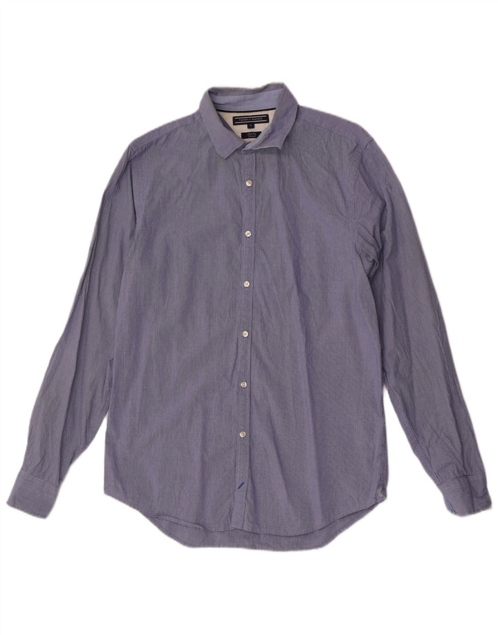 Tommy Hilfiger Herren-Slim-Fit-Hemd aus mittelblauer Gingham-Baumwolle