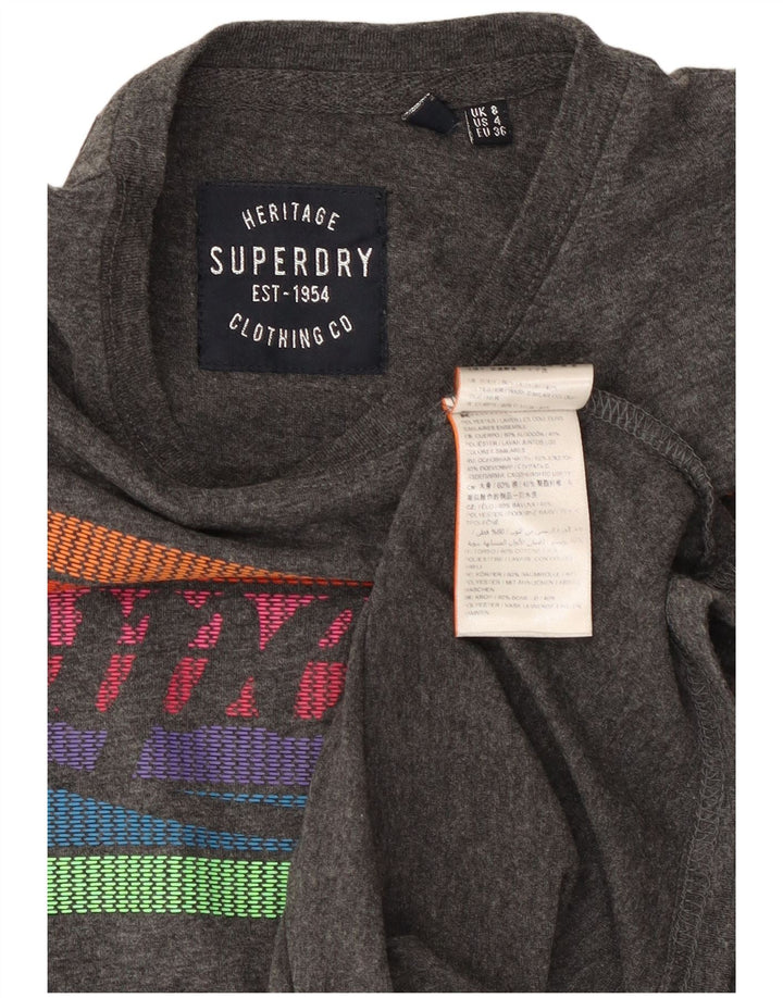 SUPERDRY Damen Heritage Graphic T-Shirt Top UK 8 Small Grau Baumwolle