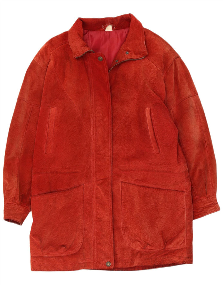 Vintage Damen Wildleder Übergroßer Mantel UK 10 Klein Rot