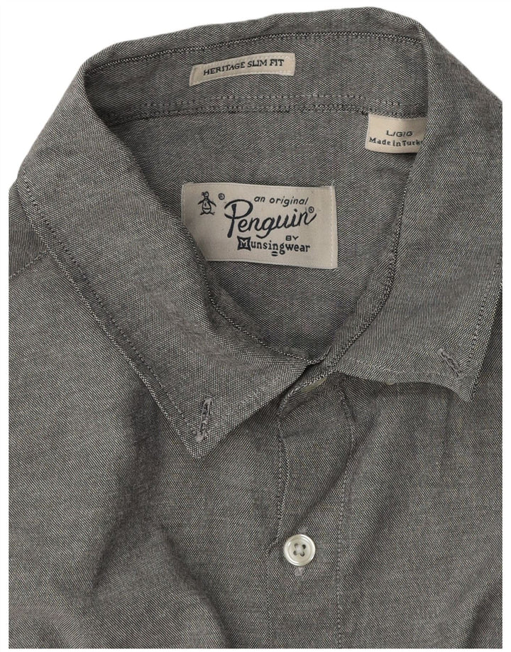 Penguin Herren Heritage Slim Fit Hemd, groß, grau meliert