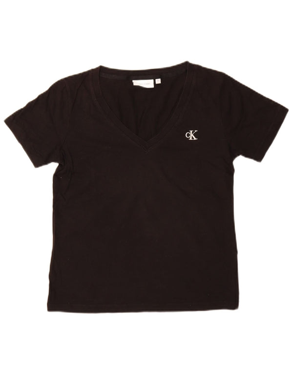 CALVIN KLEIN JEANS Damen T-Shirt Top UK 2 XS Schwarz Baumwolle