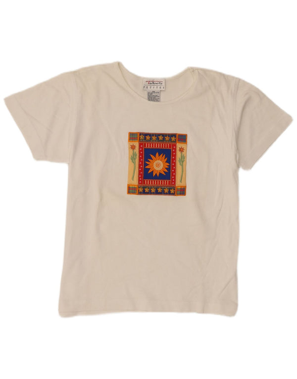 Talbots Damen Petites Graphic T-Shirt Top UK 14 Mittelweiße Baumwolle