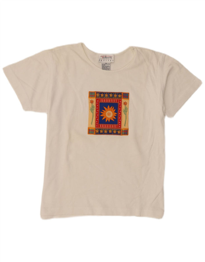 Talbots Damen Petites Graphic T-Shirt Top UK 14 Mittelweiße Baumwolle